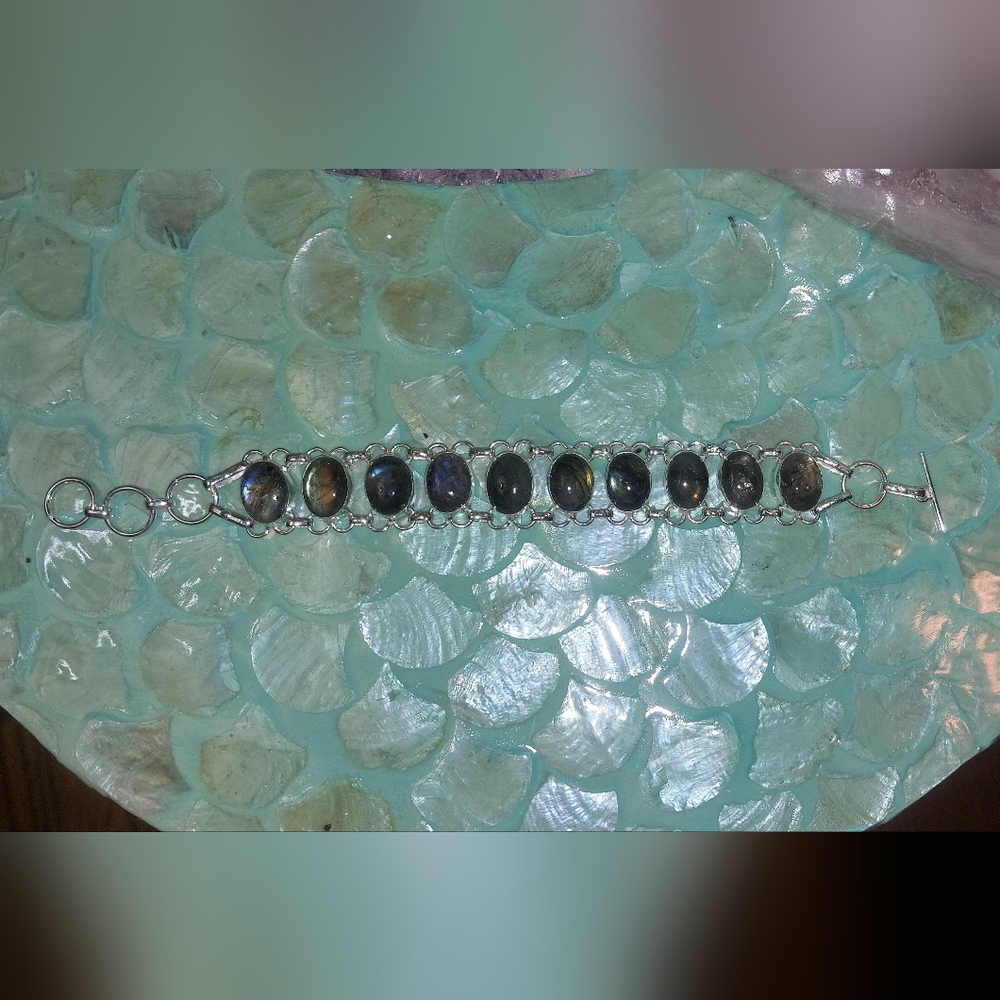 Labradorite 10 Stone Toggle Statement Bracelet - image 8